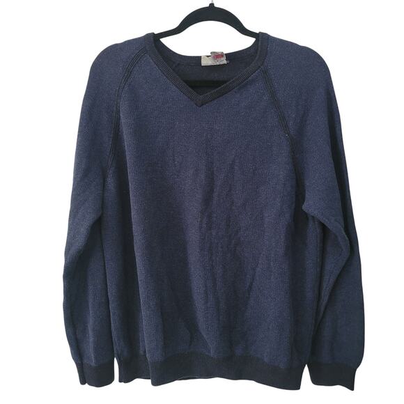 Tommy Bahama Size L Navy Blue Reversible Knit V-Neck Sweater Classic - Picture 1 of 6